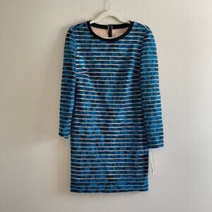NWT $385 Nicole Miller Artelier Size 8 Blue Black Stripe Dress Stretch